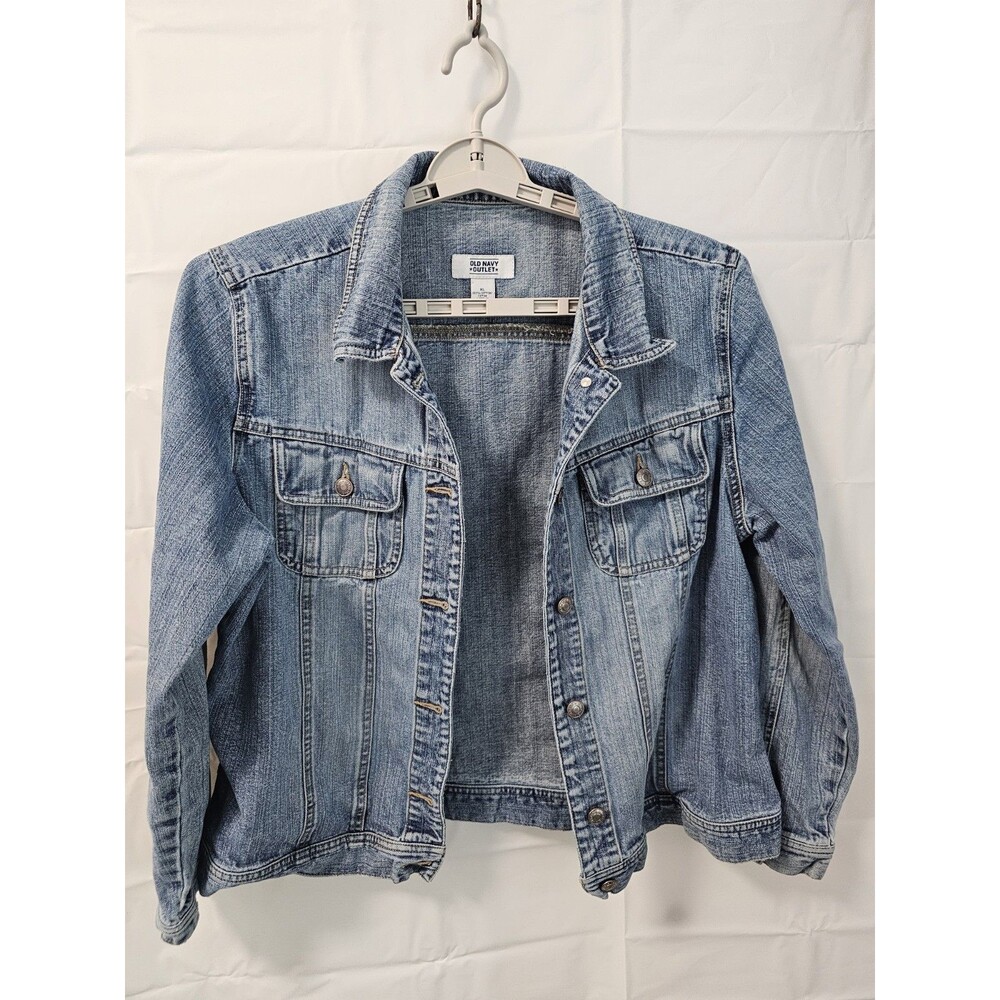 Women's Old Navy Denim Jean Jacket Vintage Distressed Light Wash Button Up XL